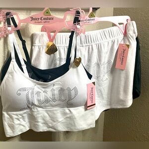 BNWT juicy couture two(2) sets!! Sports bra and matching booty shorts. Size M